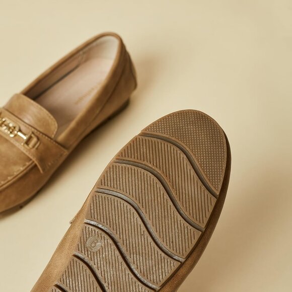 Women Khaki Polyurethane Accent Buckle Leisure Slip On Walking Flats Shoes - Picture 9 of 9